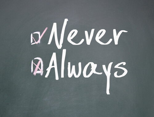 Words always and never written on the blackboard