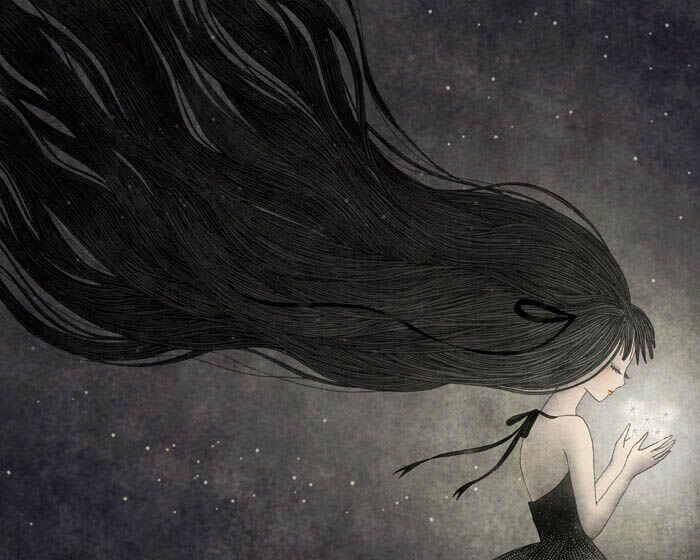 Niña triste envuelta en colores grises