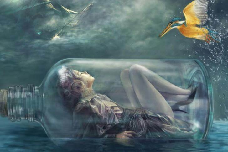 woman in bottle