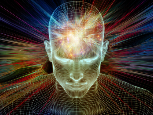 Hombre con la mente iluminada por el inconsciente colectivo