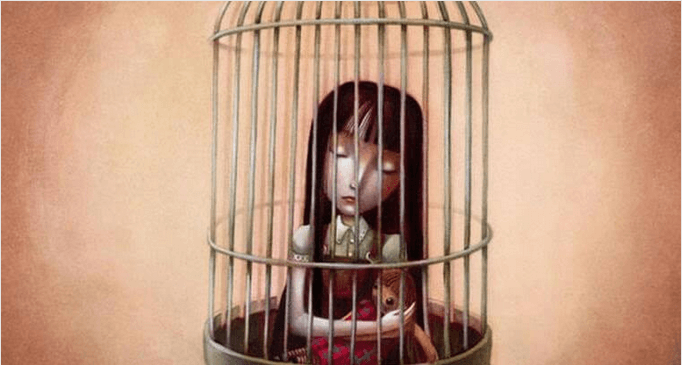 Niña atrapada en una jaula