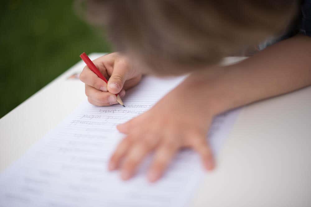 Niño escribiendo en el cuaderno
