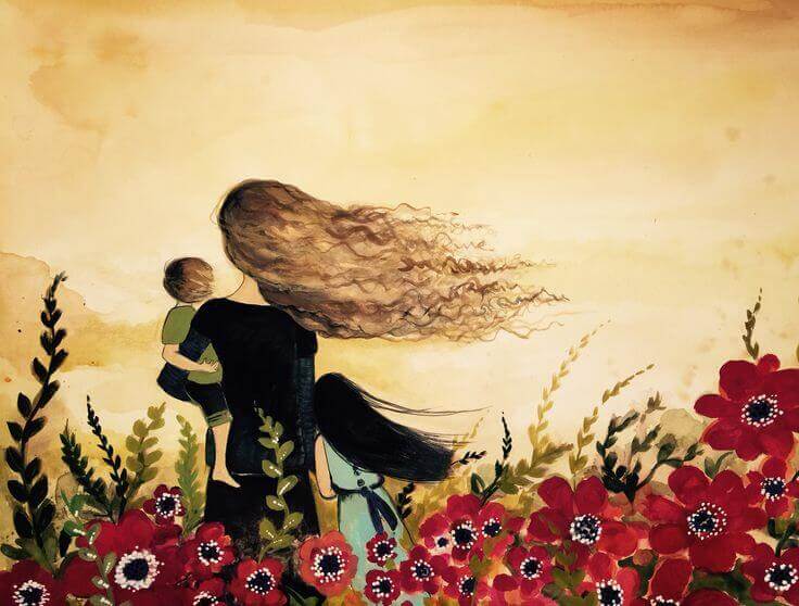 Mujer con su hijo mirando a la vida