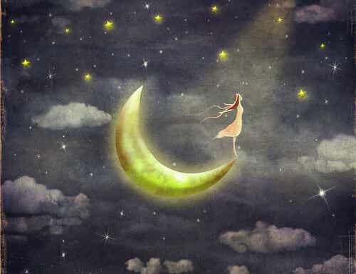 Mujer soñando en la luna