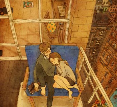 Pareja sentada en un sofá