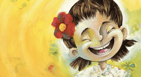 Flicka som ler, representerar ett av talesätten från Paulo Coelho.