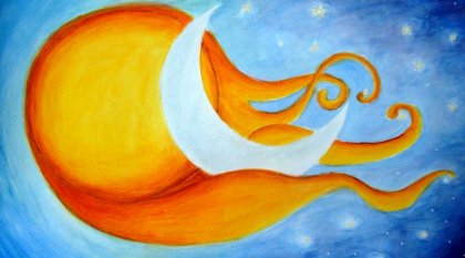 Soleil berçant la lune avec amour