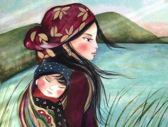 Mujer con su hija siguiendo las enseñanzas de María Montessori