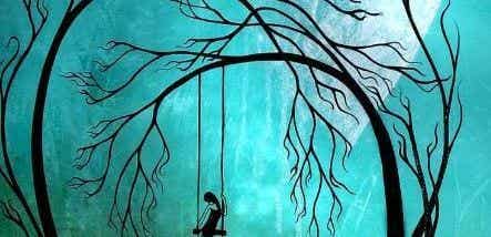 Mujer triste en un árbol sin libertad emocional