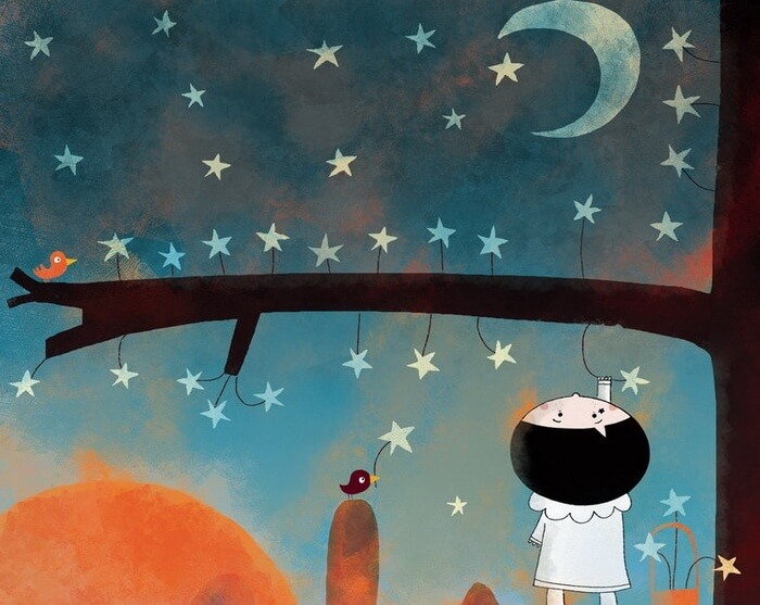 Niño pensando en la luna