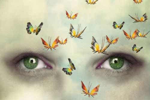 Ojos con mariposas alrededor