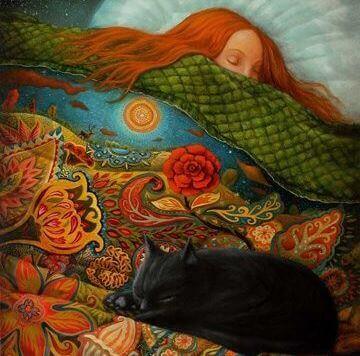 Chica dormida junto a su gato