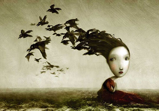 birds flying out of hair