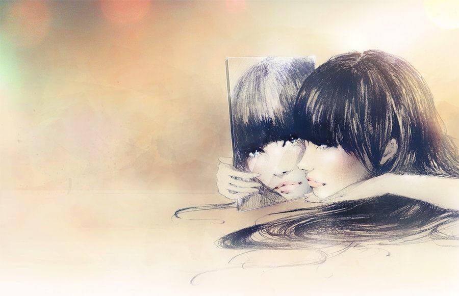 Mujer mirándose en el espejo