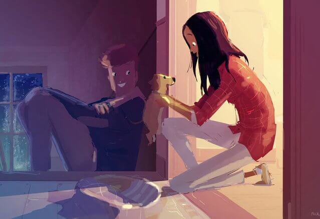 PAreja sonriendo con un perro