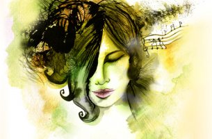 Mujer escuchando música y desarrollando su inteligencia musical representando su vida