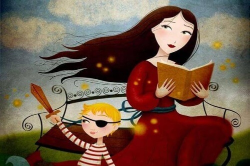 madre con su hijo leyendo un libro
