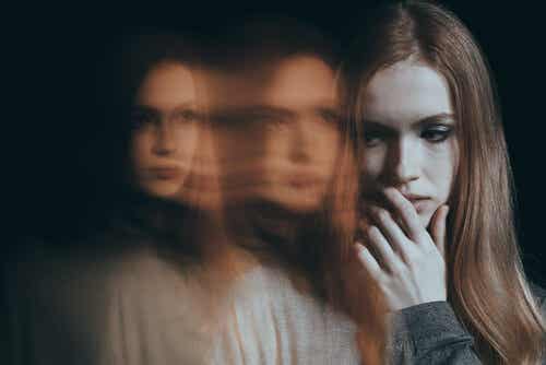 woman with social phobia and her reflections