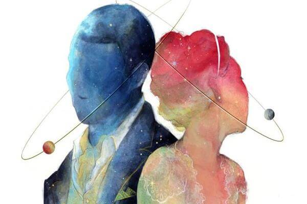 Perfil de pareja en rosa y azul