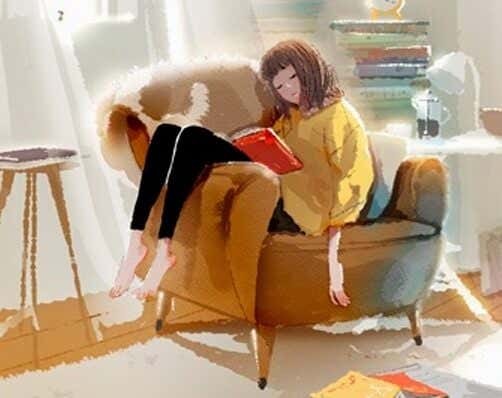 Eeenzaam meisje leest een boek