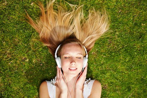 girl with headphones on