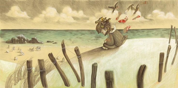 Niña triste en la playa