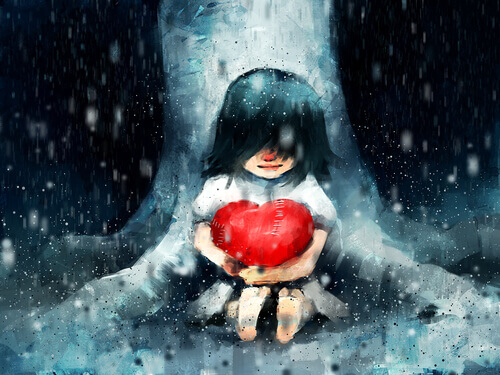 Chica abrazando a un corazón simbolizando el arte de creer en uno mismo