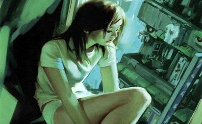 chica pensando con piernas cruzadas