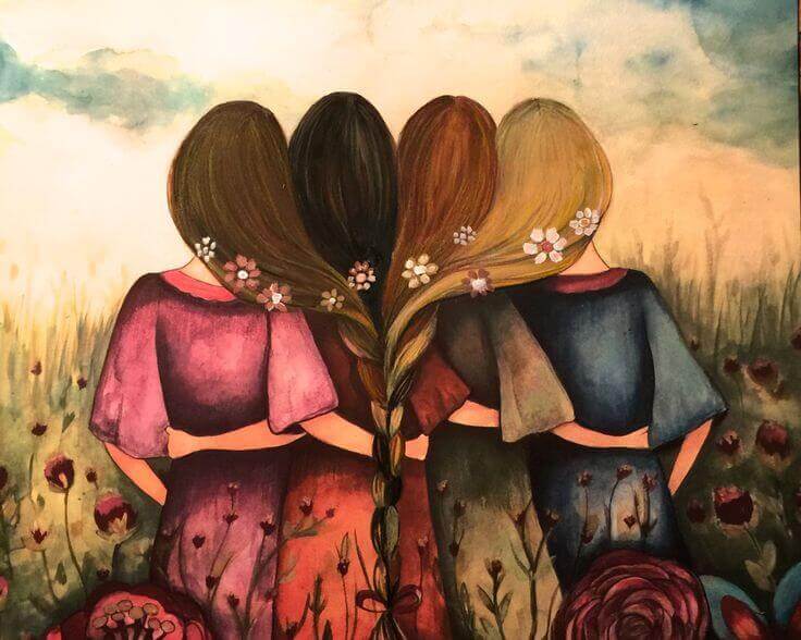 Amigas abrazadas