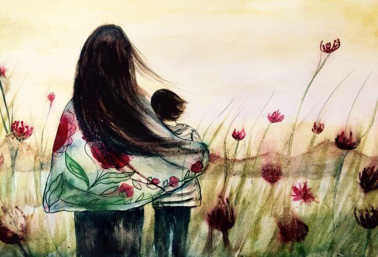 Madre con hijo en el campo