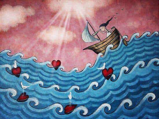 Niña en barco sobre el oleaje representando las frases para superar la tristeza