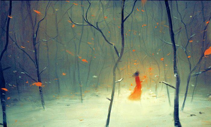 niña en bosque