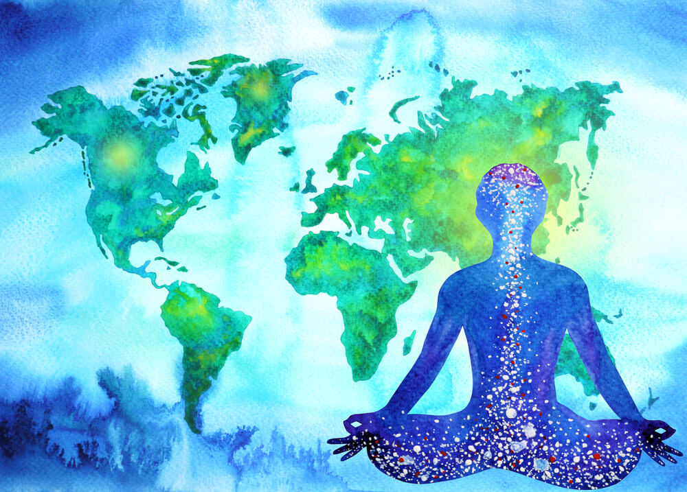 persona frente al mundo meditando