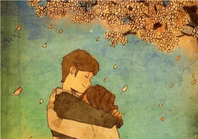 Pareja abrazándose debajo de un árbol