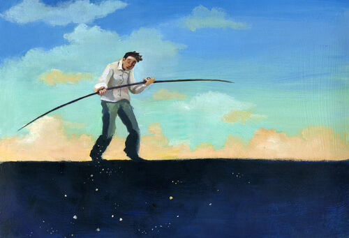 Man probeert te balanceren