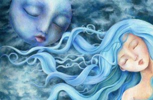 Mujer con los ojos cerrados y luna