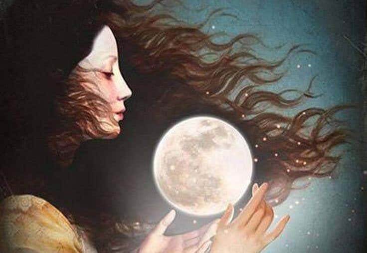 Femme avec la lune dans ses mains