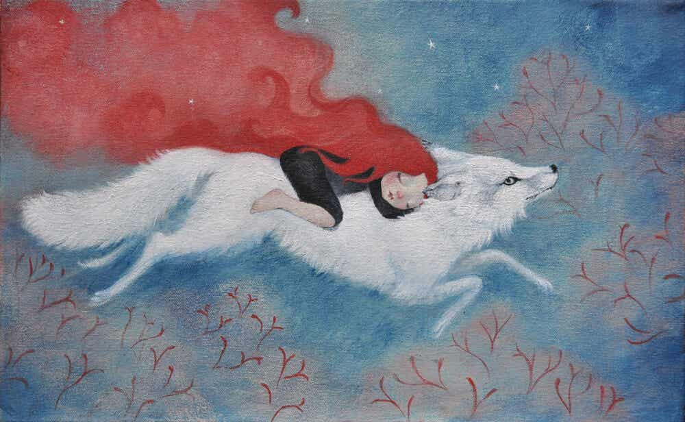Mujer con un lobo