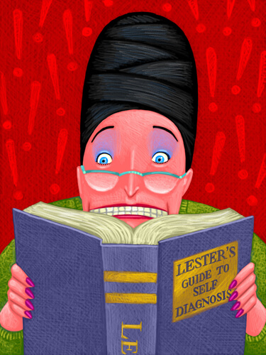 Femme hypocondriaque lisant un livre sur la maladie