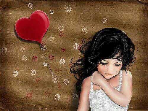 Niña triste con globo de corazón