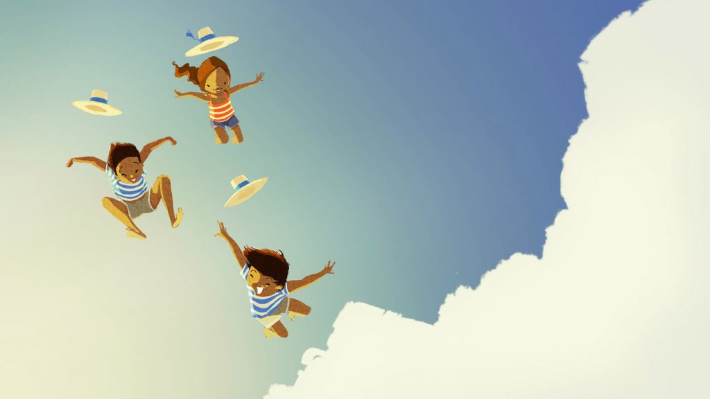 Niños saltando entre las nubes