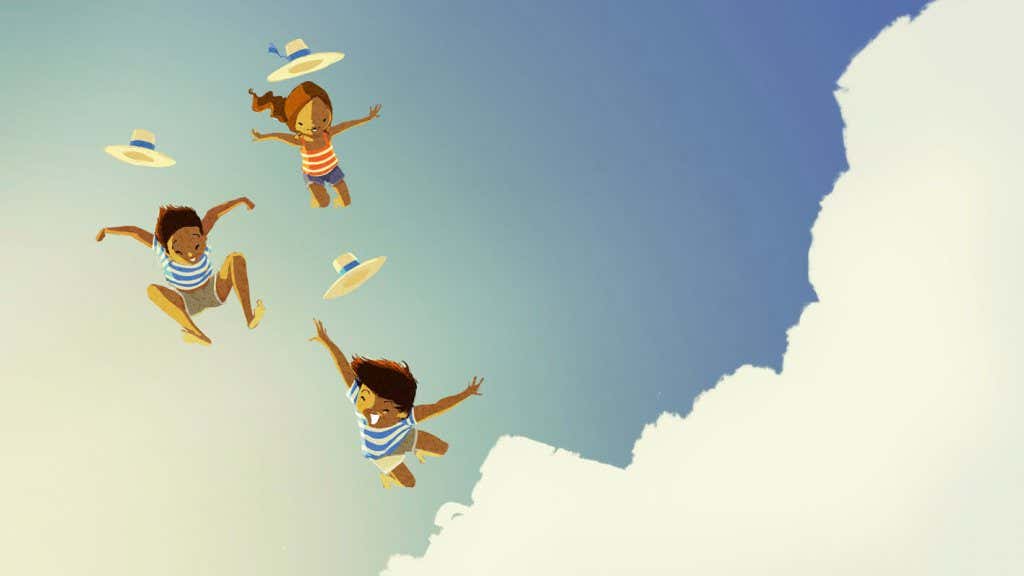 Niños saltando entre las nubes