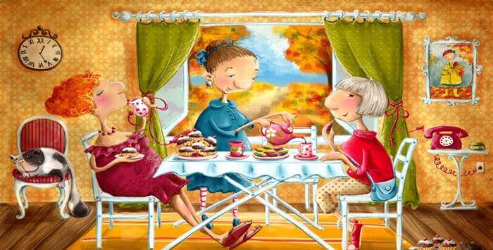 Amigas tomando café