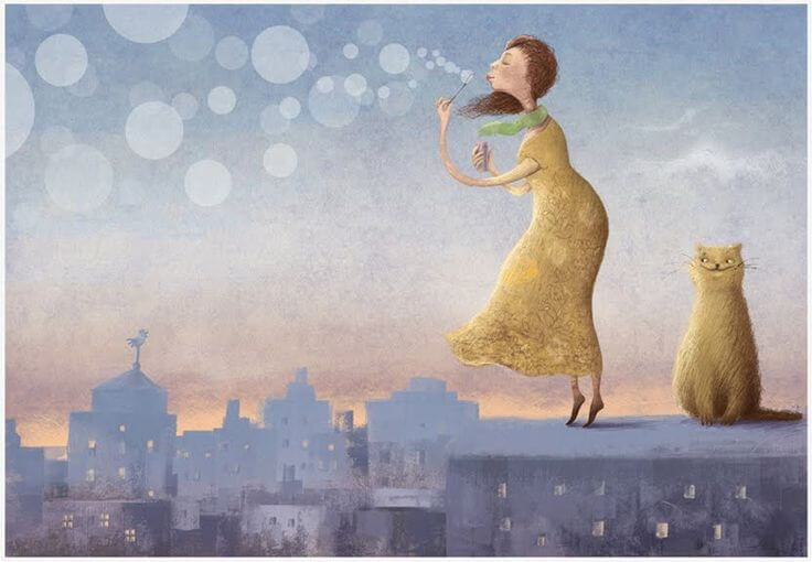 chica en una azotea junto a un gato (1)