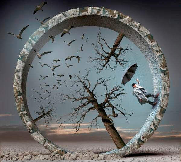 hombre en circulo de piedra