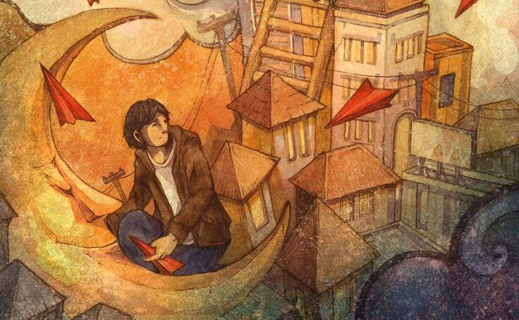 hombre sentado en una escalera