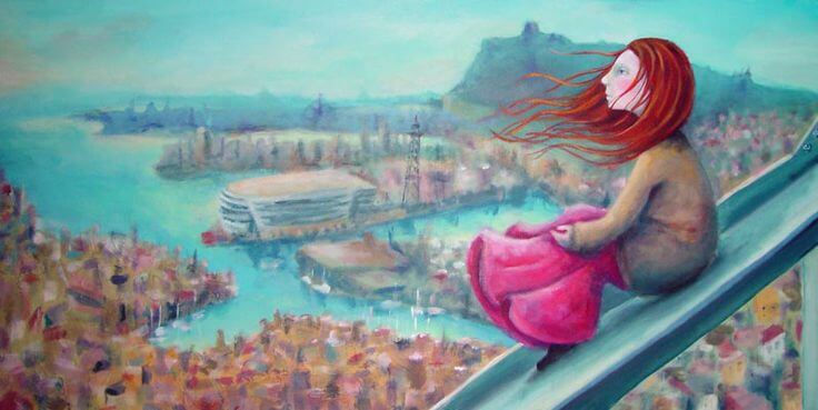 jeune homme sur le toit regardant le paysage