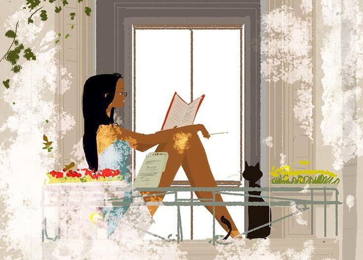 Mujer en una ventana con u