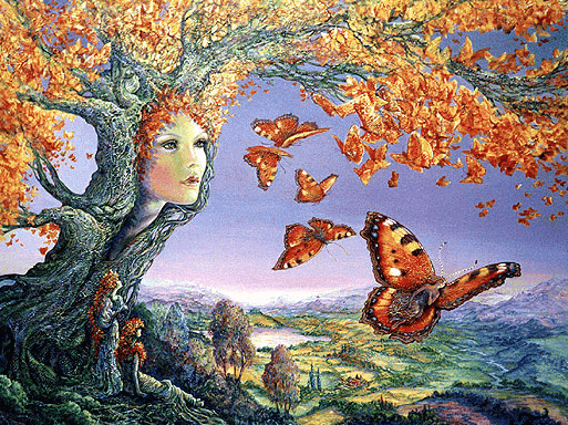 Mujer árbol con mariposas
