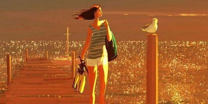 mujer paseando por muelle